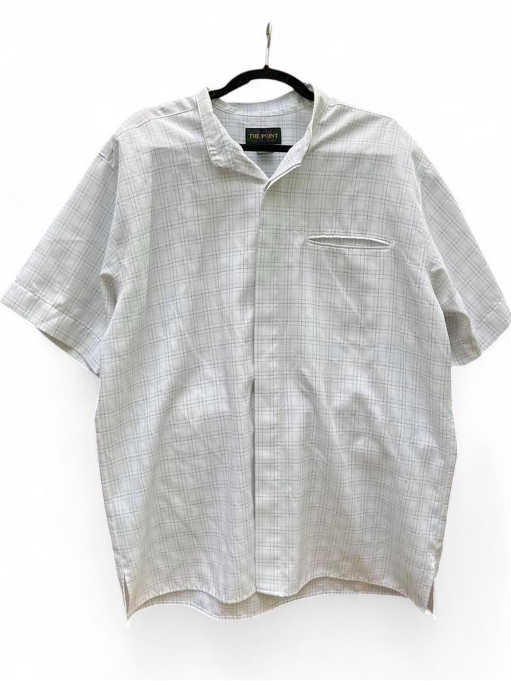 Vintage The Point Men's Short Sleeve Plaid Button-Up Shirt in Light Gray